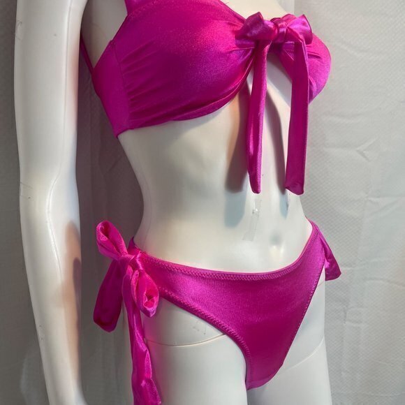 A Gift For You Satin Bow Bra And Panty Set - Fuchsia Size Large RefFNB3 - Picture 8 of 12